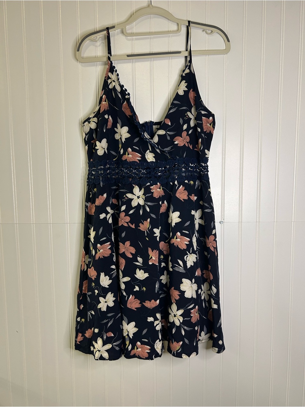 Amazon Navy Floral Summer Dress with Lace Waist Size Large